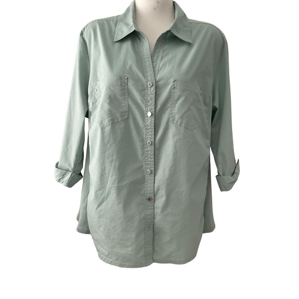 CROFT & BARROW Woman’s Top V-Neck Green Stretch Cotton Polyester Blend Size 1X